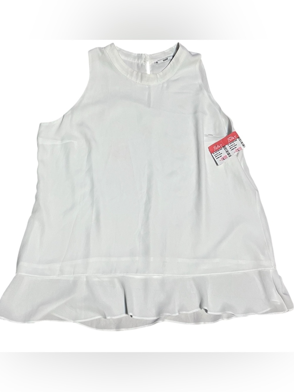 Sioni White Sleeveless Ruffle Hem Summer Blouse Top Size L New With Tags